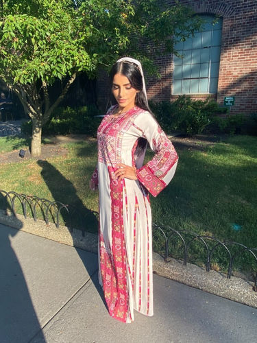 Customer photo review of Beige/Burgundy Modern Manajel Full Embroidered Thobe