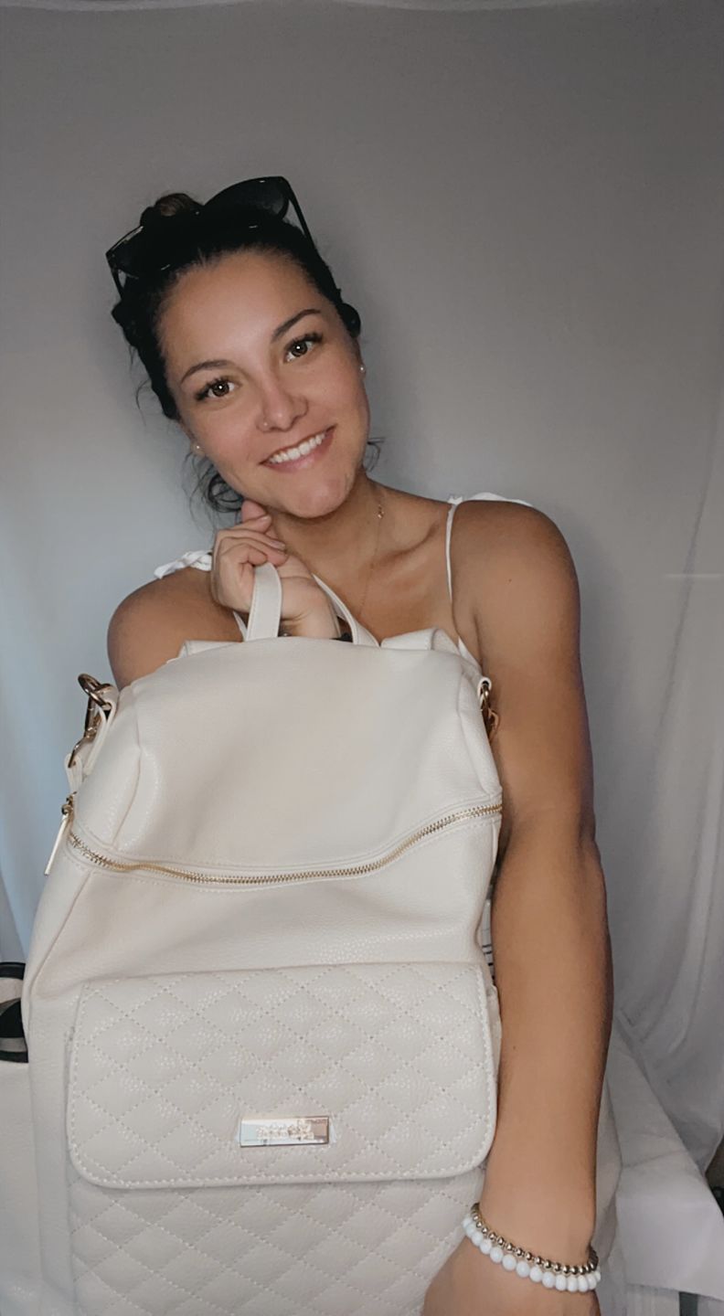 Customer photo review of Monaco Diaper Bag | Pearl White