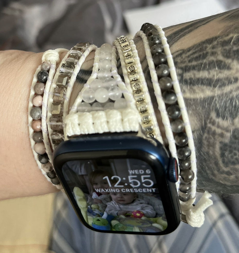 Customer photo review of White Labradorite Apple Watch Strap