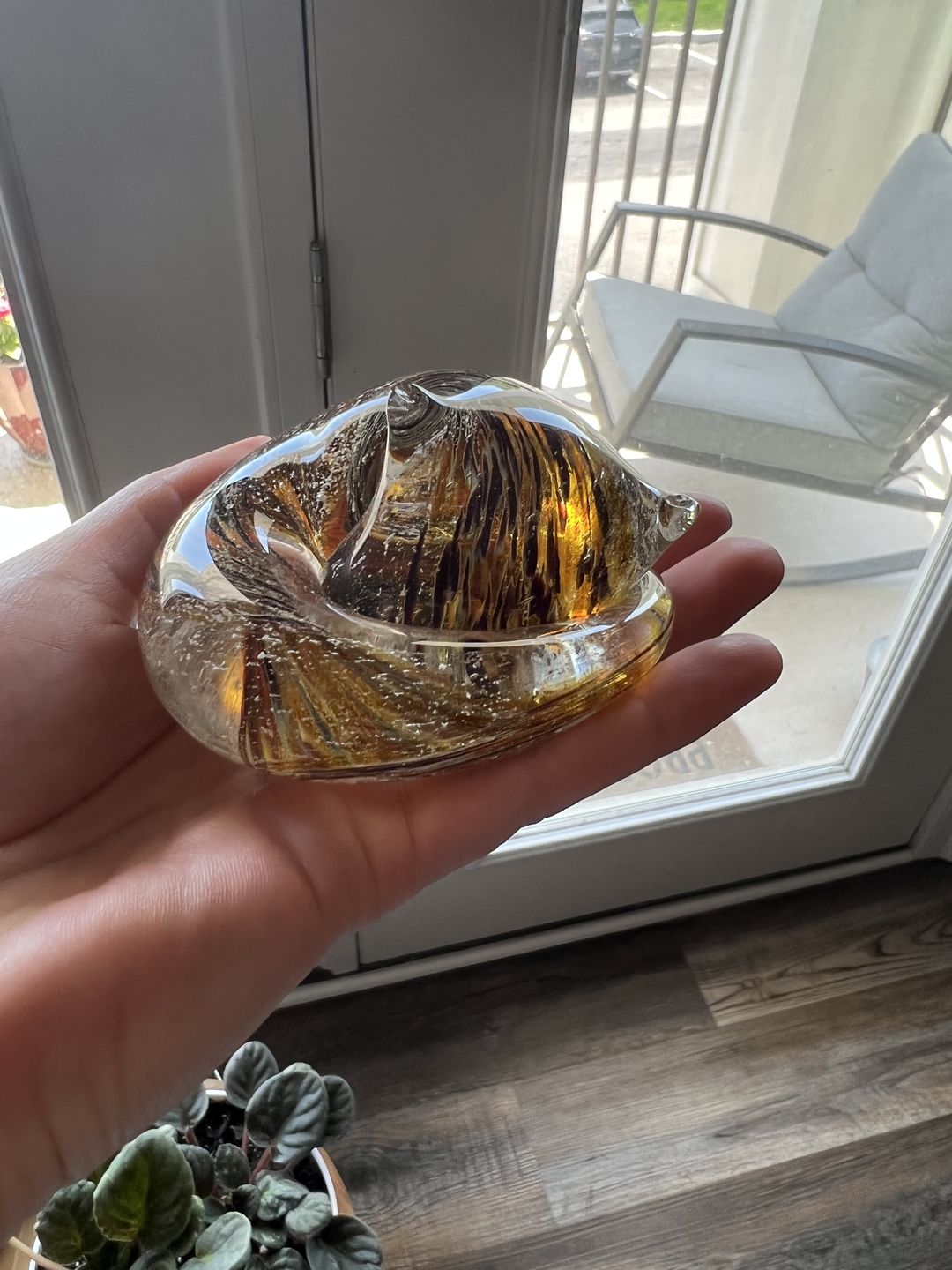 Customer photo review of Half-tone Sleeping Glass Cat with Infused Cremation Ashes