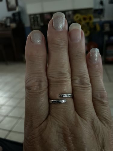 Customer photo review of "FAITH OVER FEAR" Sterling Silver Cross Ring