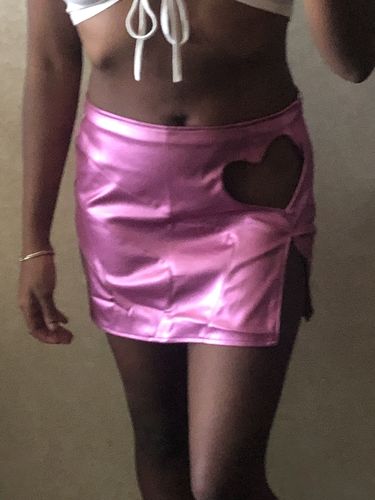 Customer photo review of SOLADO PU Leather Heart Cut Out Split Hem Mini Skirt