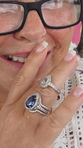 Customer photo review of Dome Halo CZ Ring Set in Sterling Silver