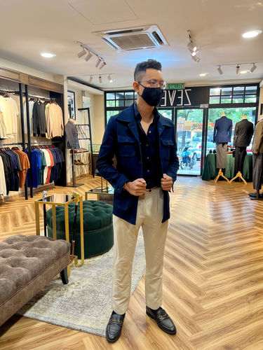 Customer photo review of Long Sleeve Polo Shirt-  Navy Blue Button Down