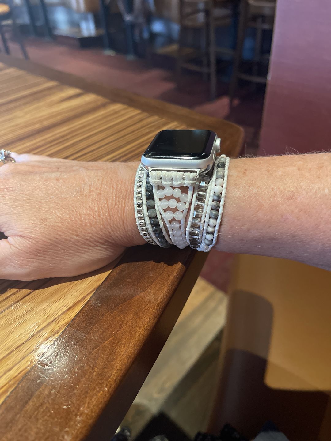 Customer photo review of White Labradorite Apple Watch Strap