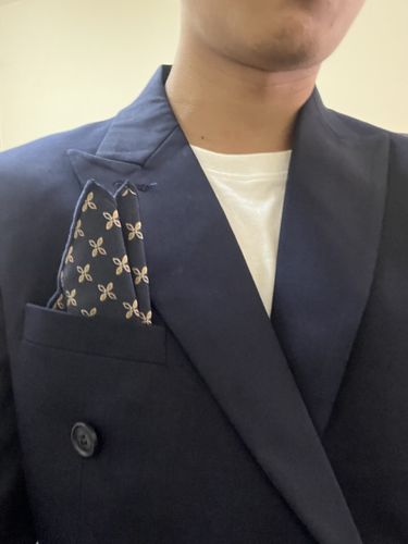 Customer photo review of Double Breasted Suit Blazer - Dark Blue Plain (Peak Lapel)