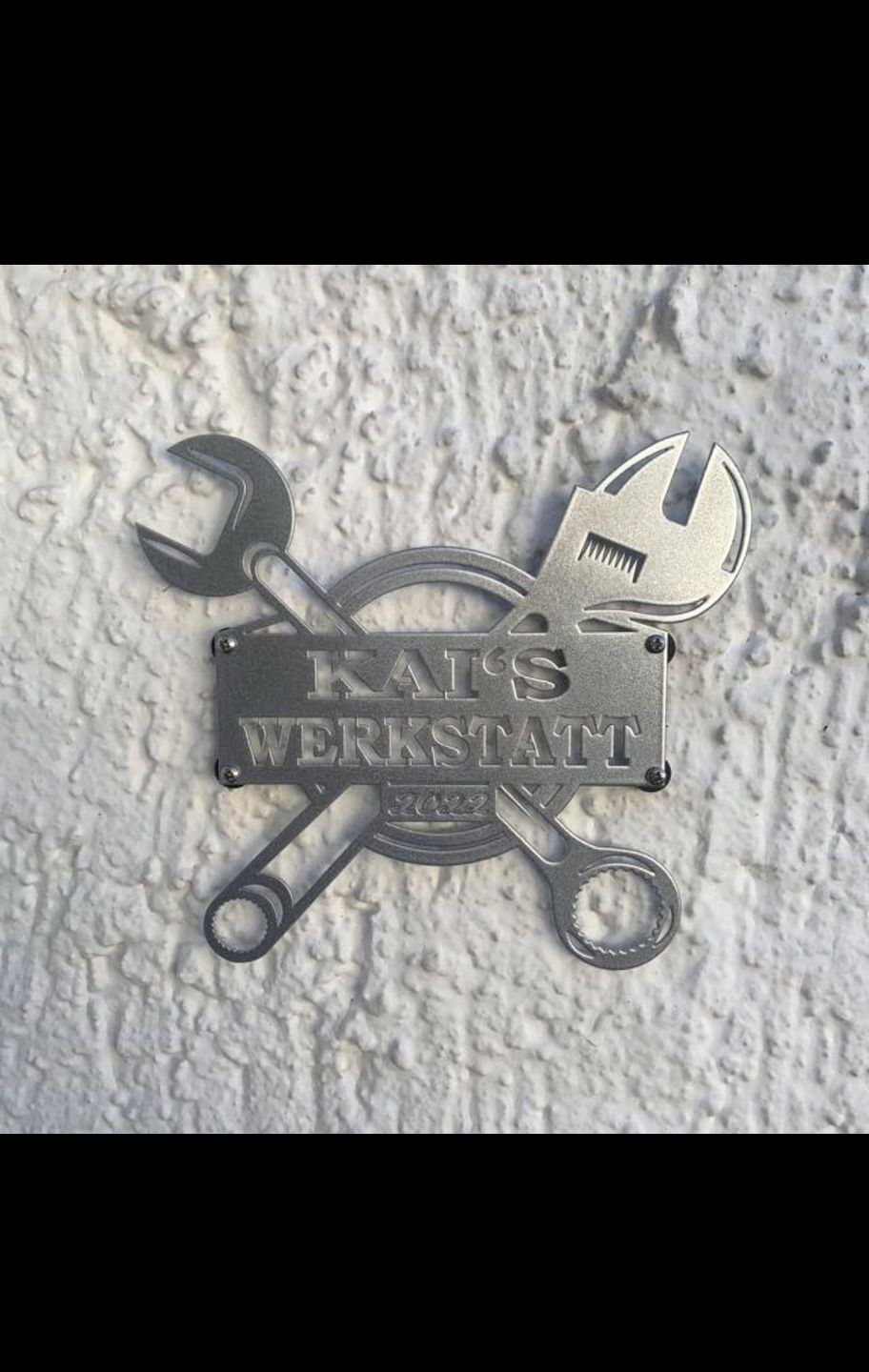 Customer photo review of Werkstattschild - Maulschlüssel aus edlem Stahl (personalisierbar)