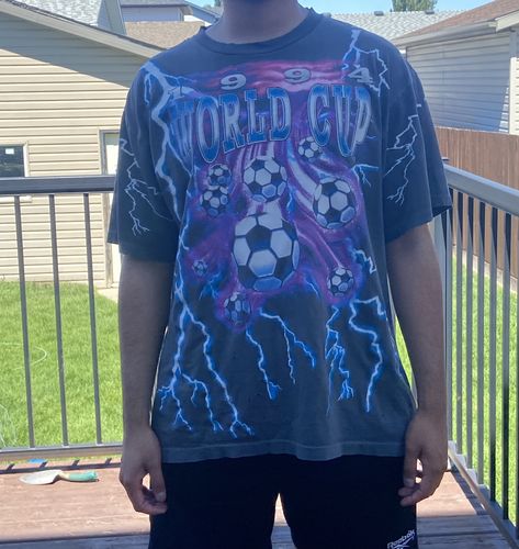 Customer photo review of Vintage 1994 Fifa World Cup Lightning Salem Sportswear T Shirt Size Large