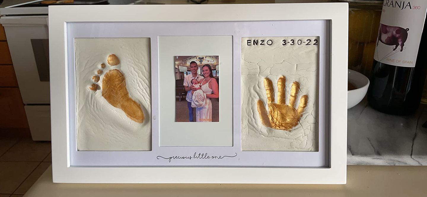 Customer photo review of Baby Handprint & Footprint Keepsake Duo Frame