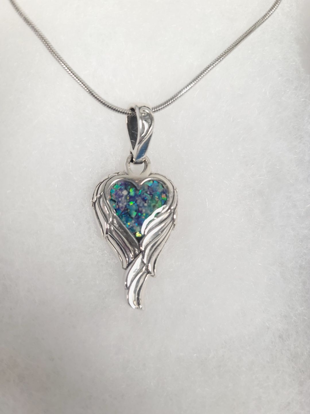 Customer photo review of Angel Wing Heart Pendant  - Engravable