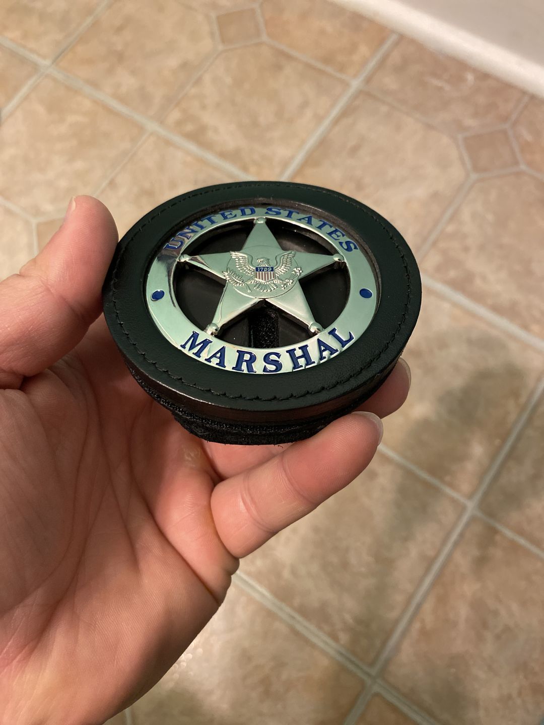 Customer photo review of US Federal Court Law Enforcement MARSHAL Badge Solid Copper Replica Movie Props