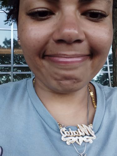 Customer photo review of Double Plated Heart Name Necklace with Hugs and Kisses Chain