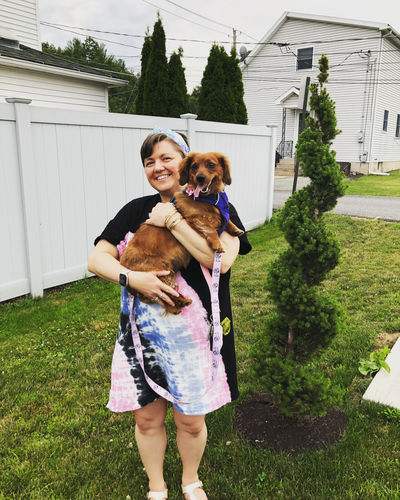 Customer photo review of Coco Gauze Dress - Onyx / Taffy / Periwinkle