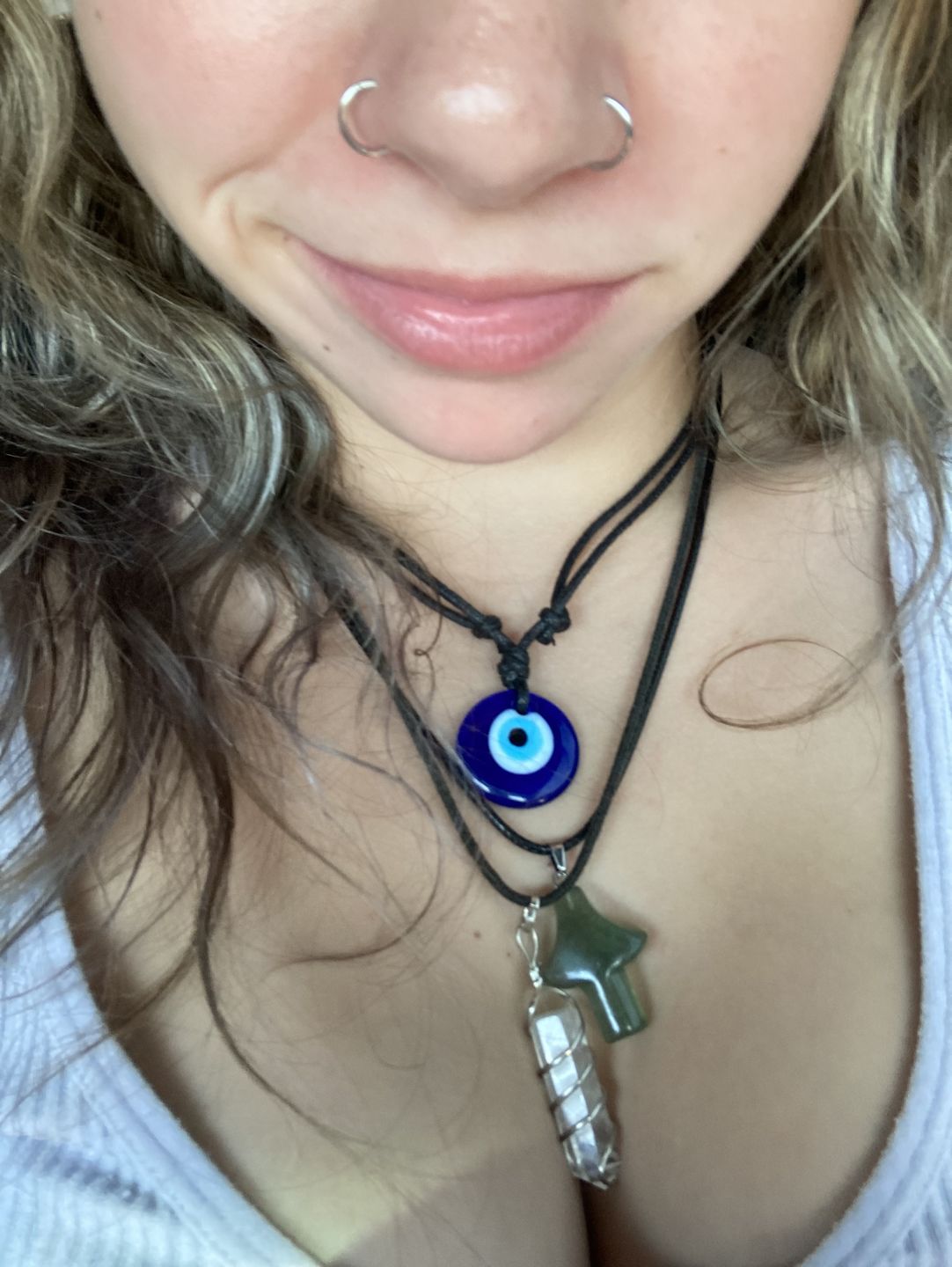 Customer photo review of Glass Evil Eye Good Luck and Protection Necklace