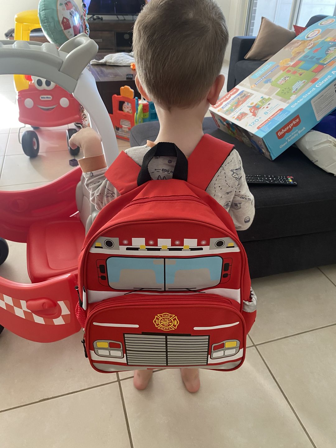 Customer photo review of Fire Truck Backpack
