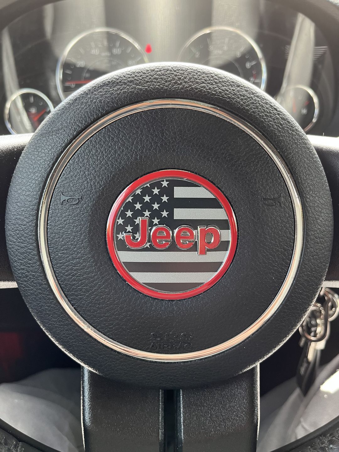 Customer photo review of American Flag Steering Wheel Decal for Jeep