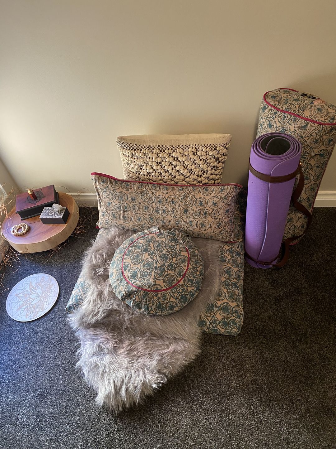 Customer photo review of Teal Chakra Oval Yoga Bolster