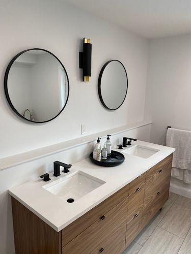 Customer photo review of Asher 72" American Black Walnut Bathroom Vanity, Double Sink