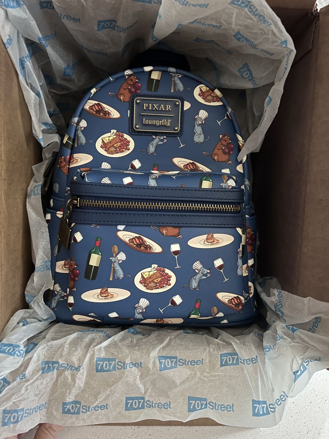 Customer photo review of 707 Street Exclusive -  Loungefly Disney Pixar Ratatouille Remy and Emile Allover Print Mini Backpack