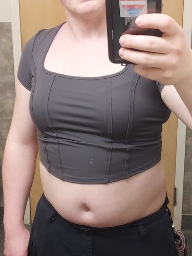 Customer photo review of IcyAir™ Square Neck Corset Seamed Short Sleeve Top