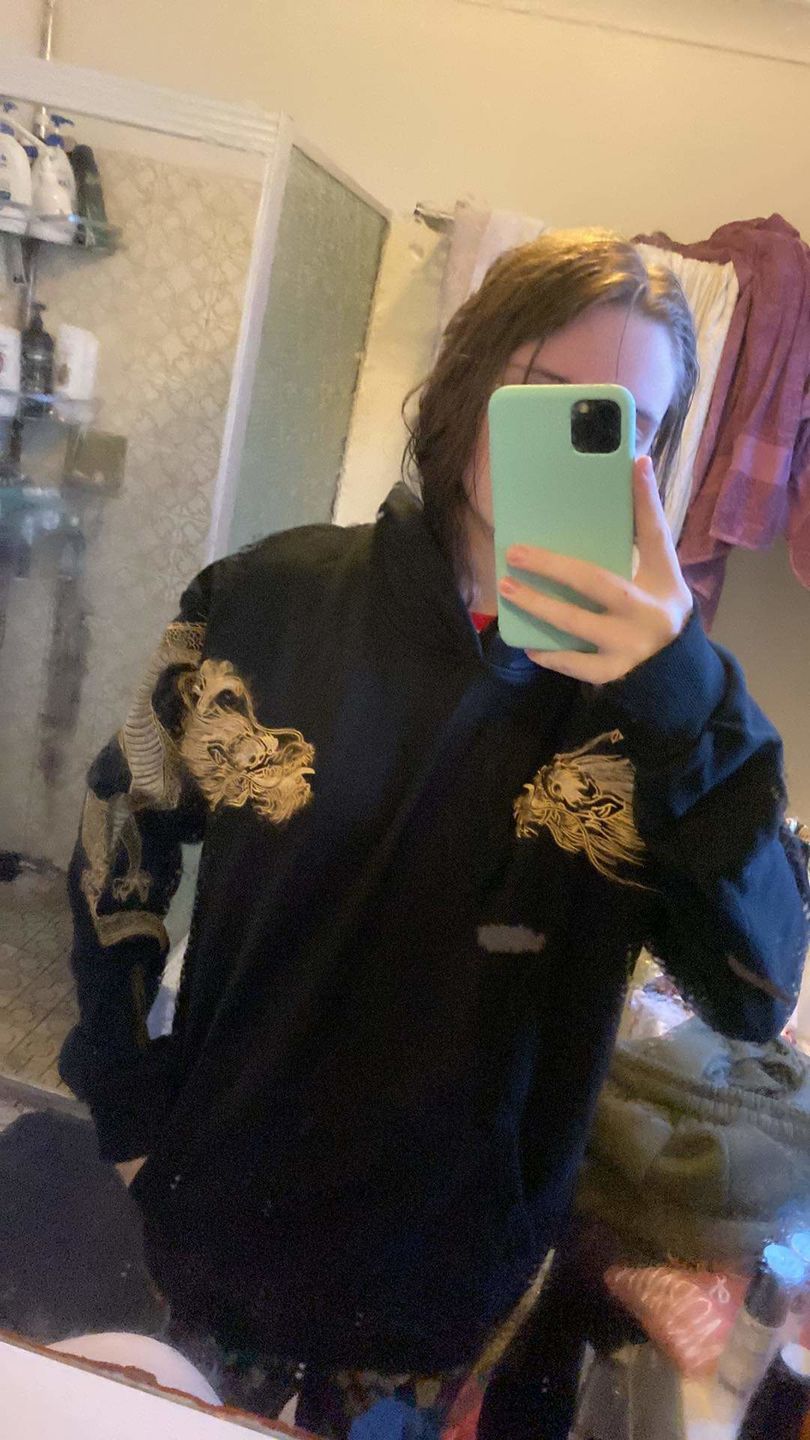 Customer photo review of Double Flying Dragons Embroidery Hoodie