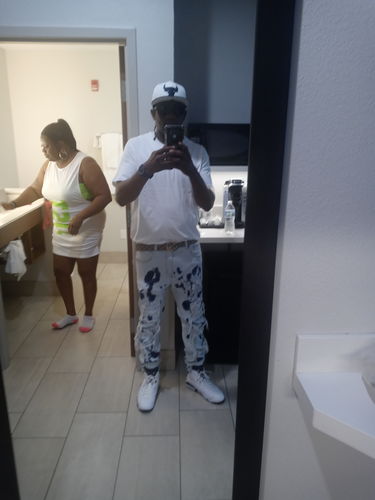 Customer photo review of Paint Splatter Denim (Bleach Wash)