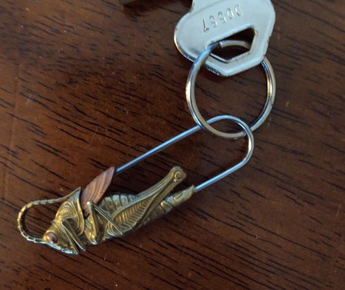 Customer photo review of Brass Grasshopper Pin