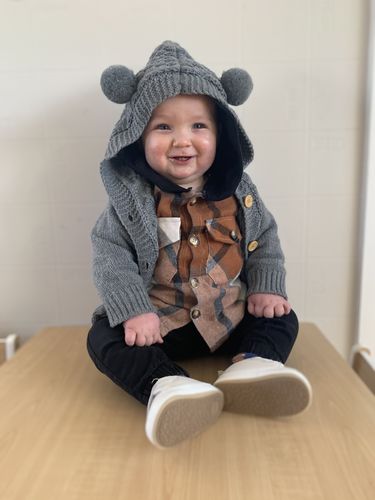 Customer photo review of Bear Knit Cardigan | Charcoal