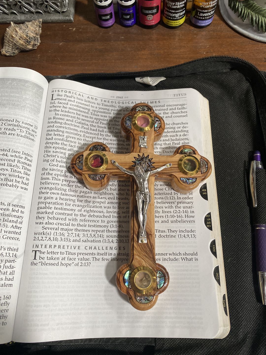 Customer photo review of Olive Wood Crucifix (Partially covered with Mother of Pearl) - Holy Land Crucifixes
