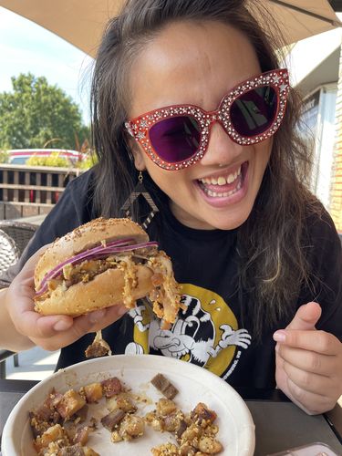 Customer photo review of Tala Wooden Earrings