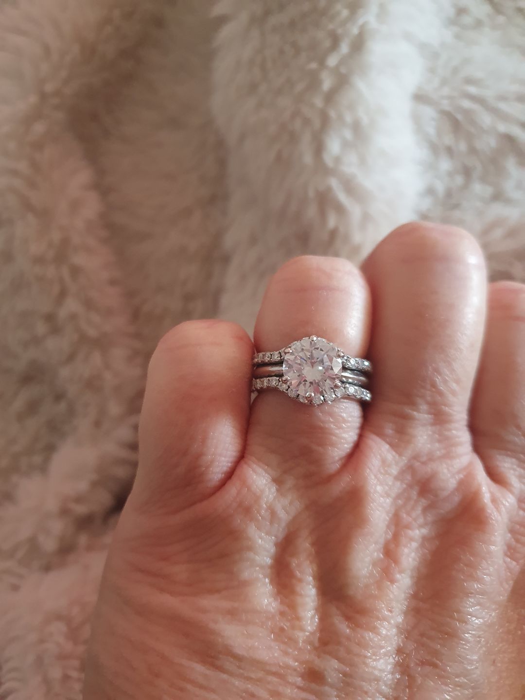 Customer photo review of Curved Pave Moissanite Half Eternity Wedding Band Stackable Ring