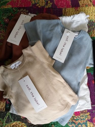 Customer photo review of Ribbed Fitted Tee - Oat