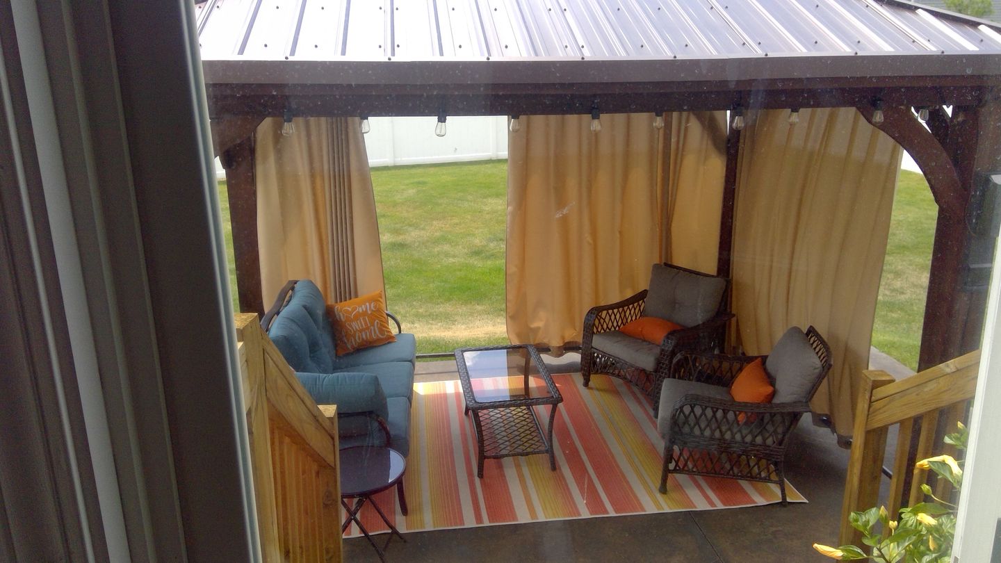 Customer photo review of Top and Bottom Grommet Waterproof Outdoor Canvas Curtains for Patio, Gazebo, Pergola and Porch 1 Panel