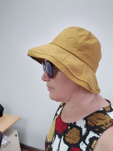 Customer photo review of Casual Solid Color Flat Top Bucket Hat