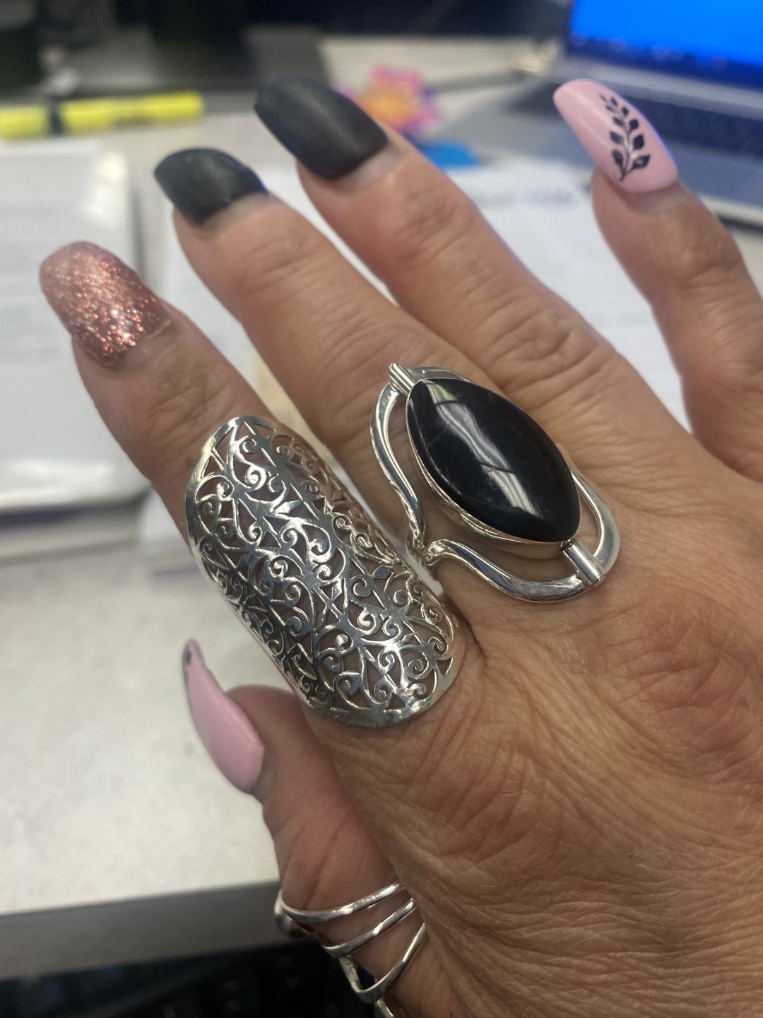 Customer photo review of Full Finger Statement Sterling Silver Ring