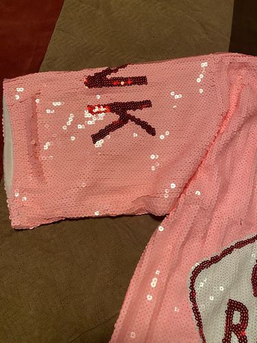 Customer photo review of Letter Print Sparkly Sequined Mini Dress