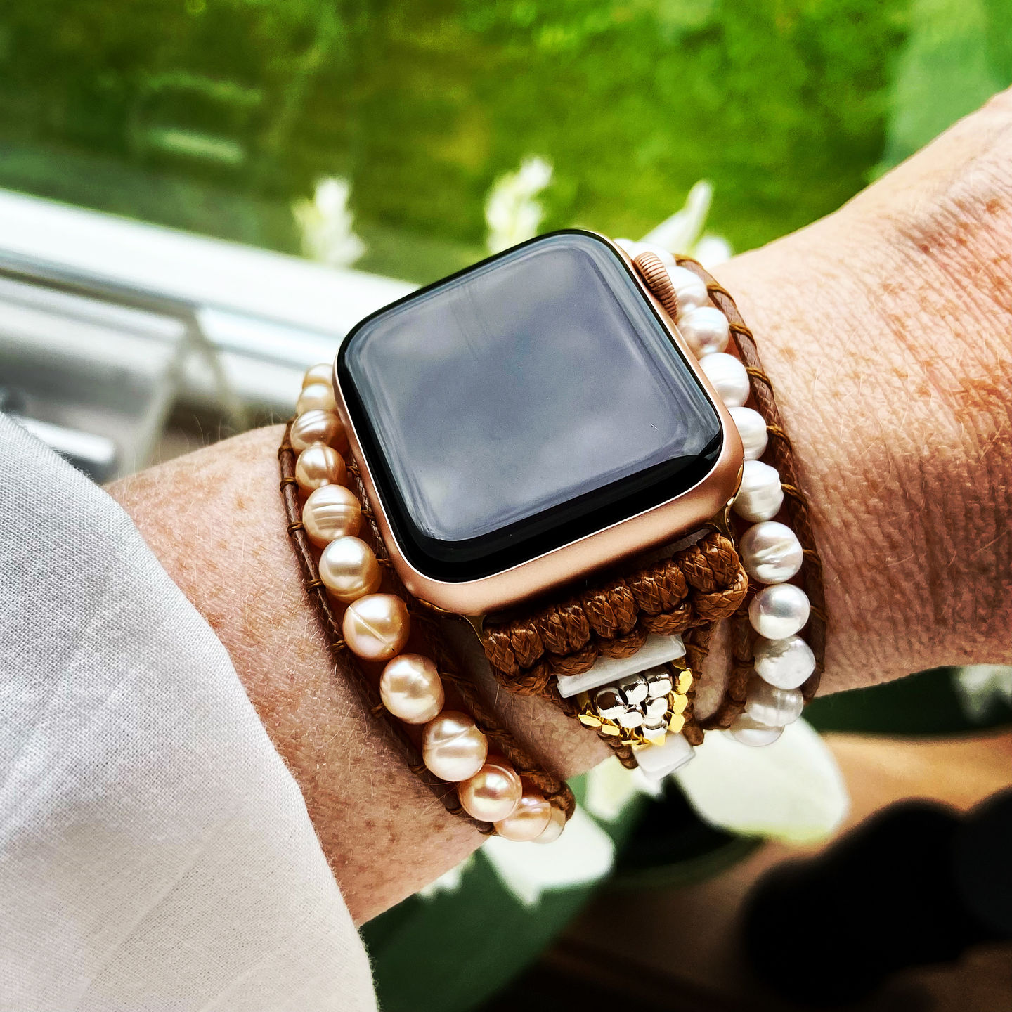 Customer photo review of Graceful Freshwater Pearl Apple Watch Strap