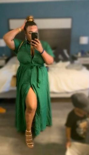 Customer photo review of Green Lapel Stunning Button Down Maxi Dress With Belt
