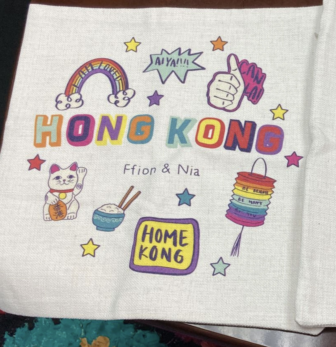 Customer photo review of PERSONALISED FRIENDSHIP CUSHION: Rainbow