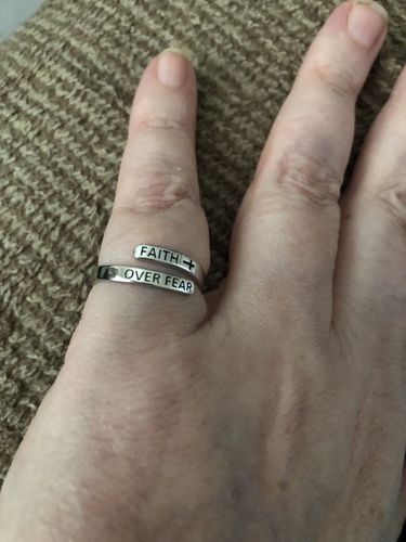 Customer photo review of "FAITH OVER FEAR" Sterling Silver Cross Ring
