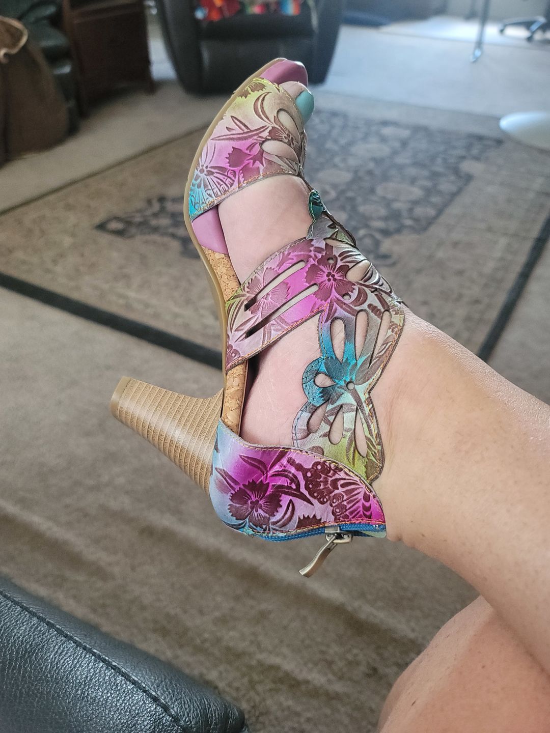 Customer photo review of Bohemia Leather Block Heel Comfy Sandals