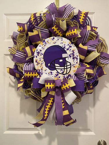 Customer photo review of Wreath Sign, Football Sign, Purple and Gold Football, Sports Sign, 12" Round Metal Sign DECOE-732, Sign For Wreath, DecoExchange