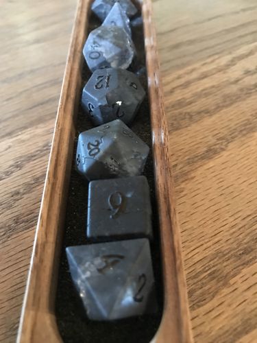 Customer photo review of Raised Black Lightning Glass DnD Dice Set All Number Dice