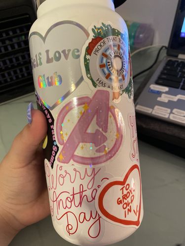 Customer photo review of Mightiest Heroes Logo Holographic Sticker