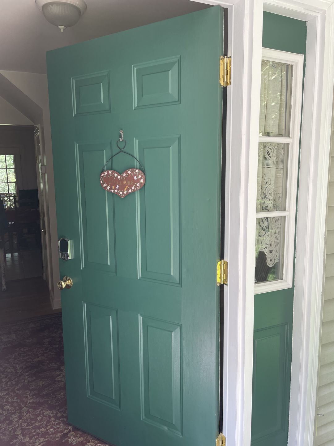 Customer photo review of Pease Polished Brass Hinge Set (4" x 4", 3 hinges in set)