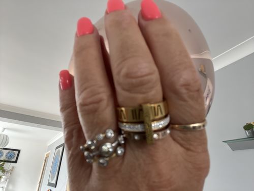 Customer photo review of Triple Stack Stone Ring - Gold