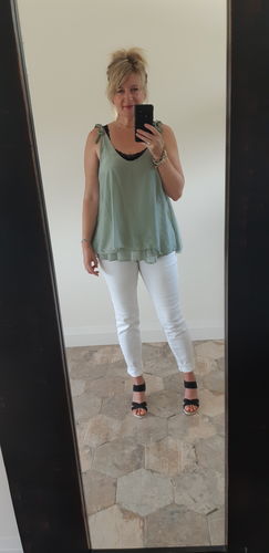 Customer photo review of Millie Silk Bow Tank (Light Sage)
