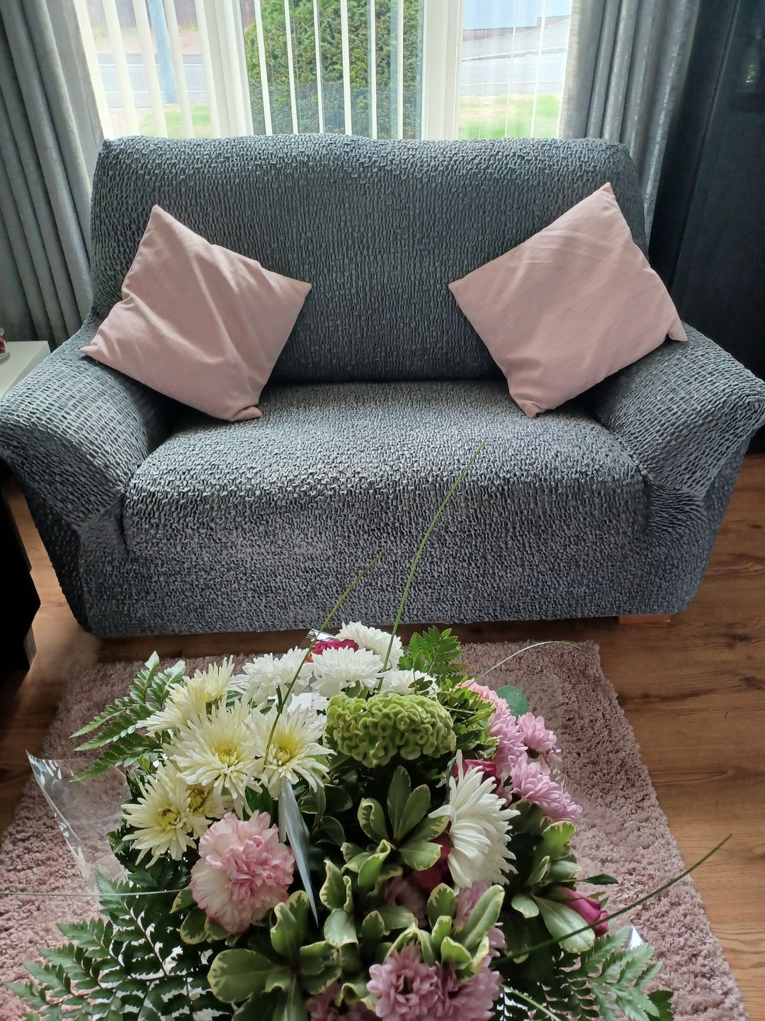 Customer photo review of 2 Seater Sofa Cover - Grey, Velvet Collection