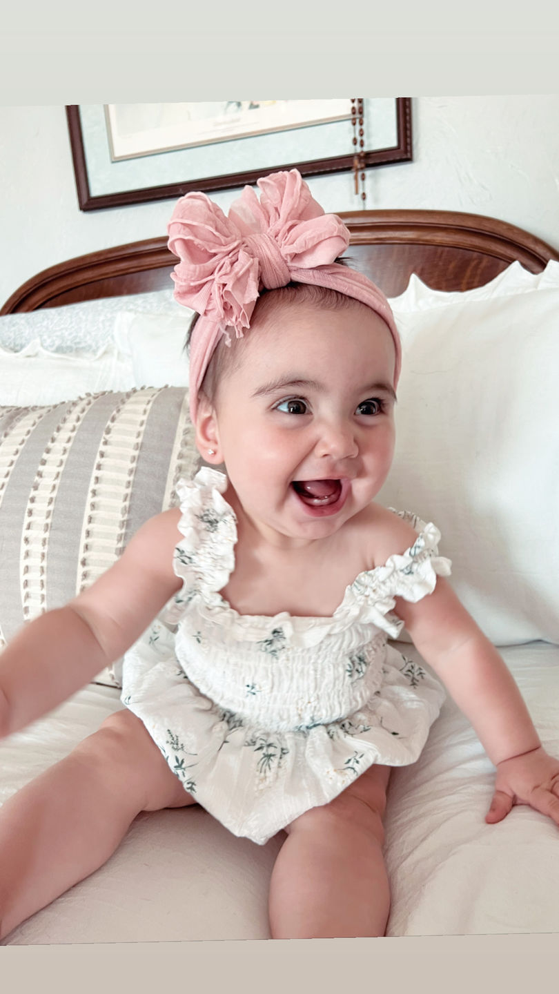 Customer photo review of Ruffled Headband- Paris Pink