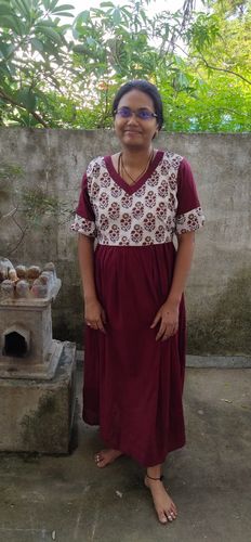 Customer photo review of Cream & Deep Maroon Block Print Maxi